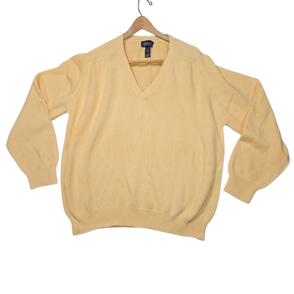 VTG Lands End Drifter V-Neck Sweater Made in USA Yellow Sz L 42-44
